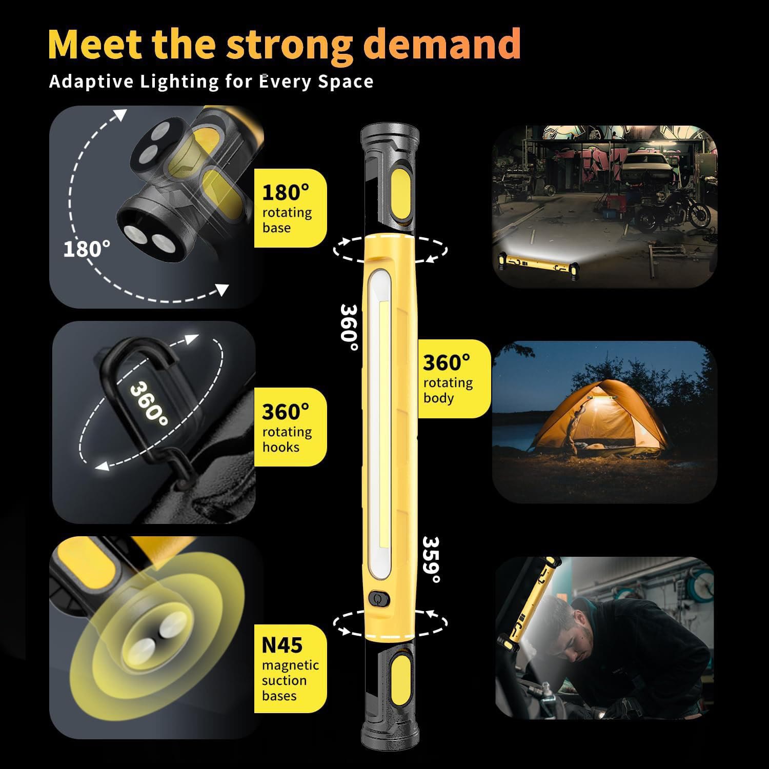 3000LM Cordless Under Hood Work Light, USB-C Rechargeable Magnetic LED Light Bar - image 10