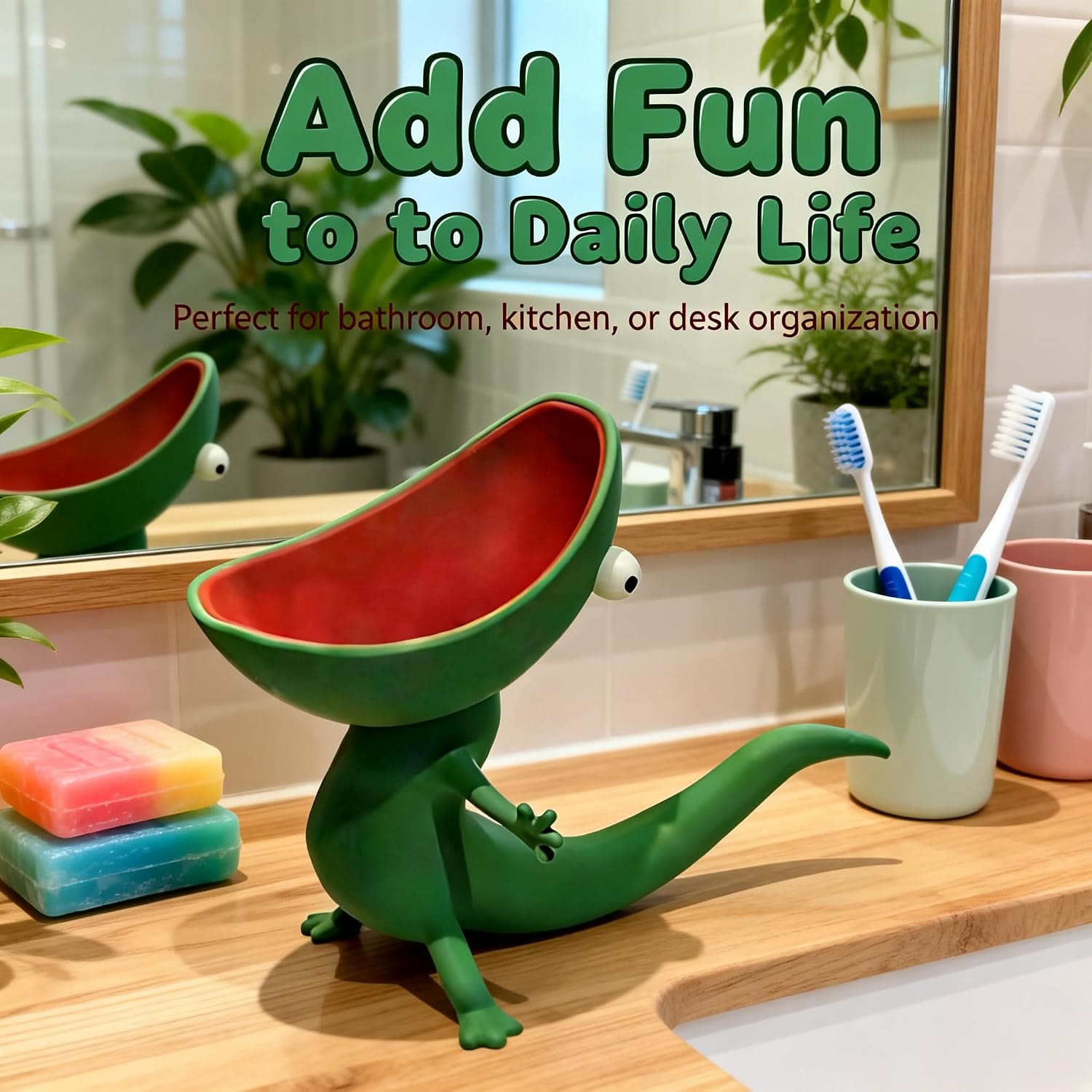 Cute multi-functional lizard stand, monster mouth storage box, soap box - Green - BUY 1 - image 1