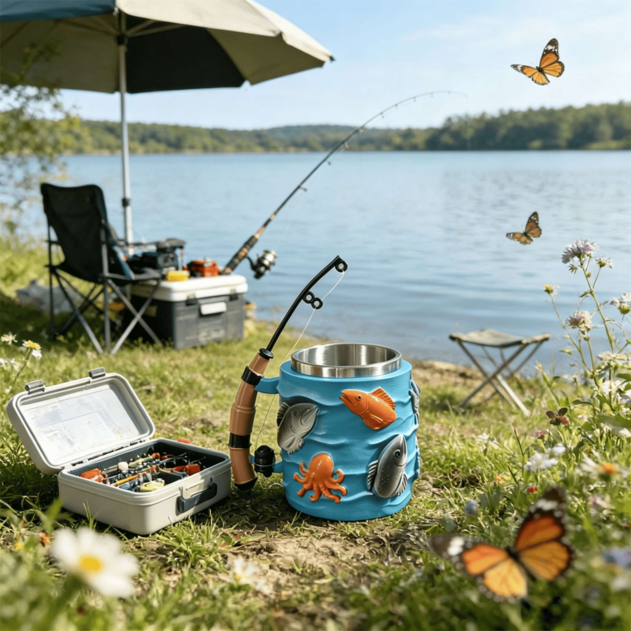 Fishing-Themed 3D Resin Coffee Mug with Fishing Rod & Fish Design, Durable Stainless Steel Liner - image 8