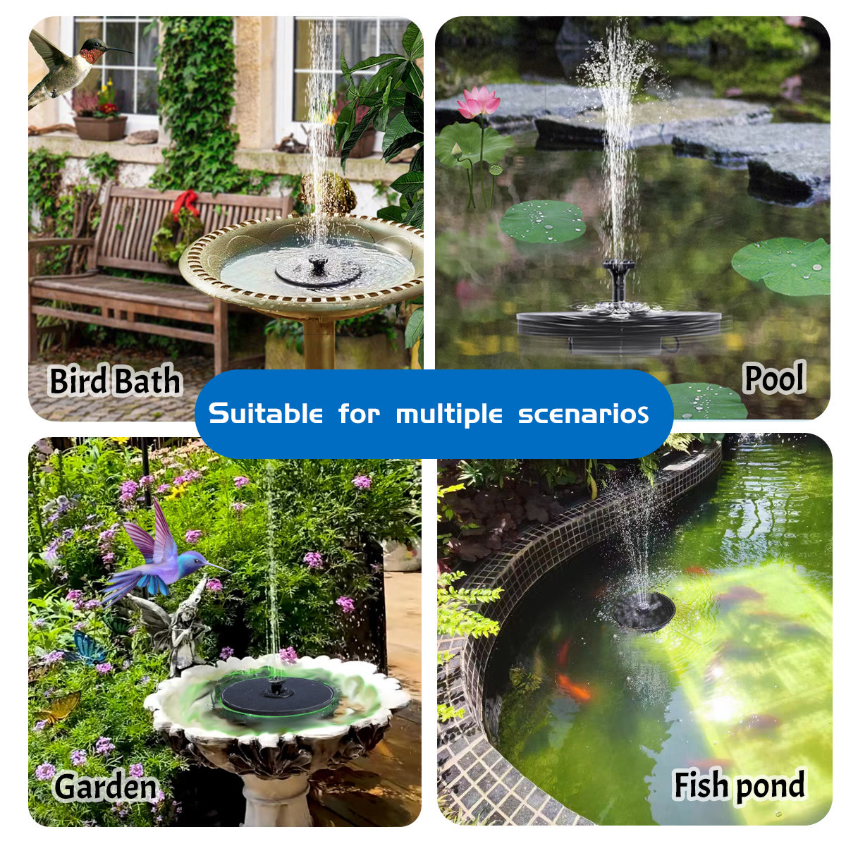 Solar Fountain Pump with 18 LED Lights & 8 Colors, Floating Water Fountain for Bird Bath, Pond & Garden - image 5