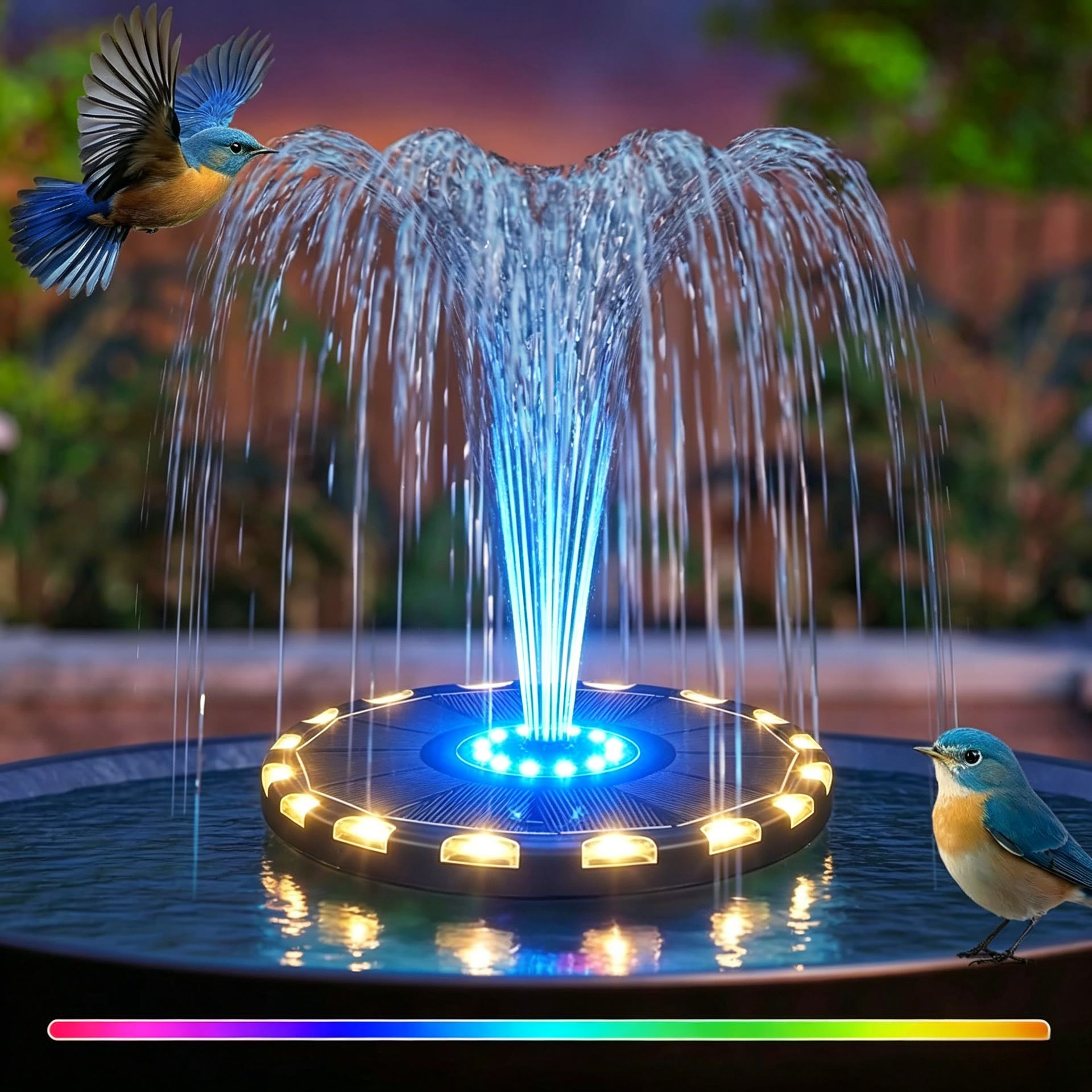 Solar Fountain Pump with 18 LED Lights & 8 Colors, Floating Water Fountain for Bird Bath, Pond & Garden - image 2