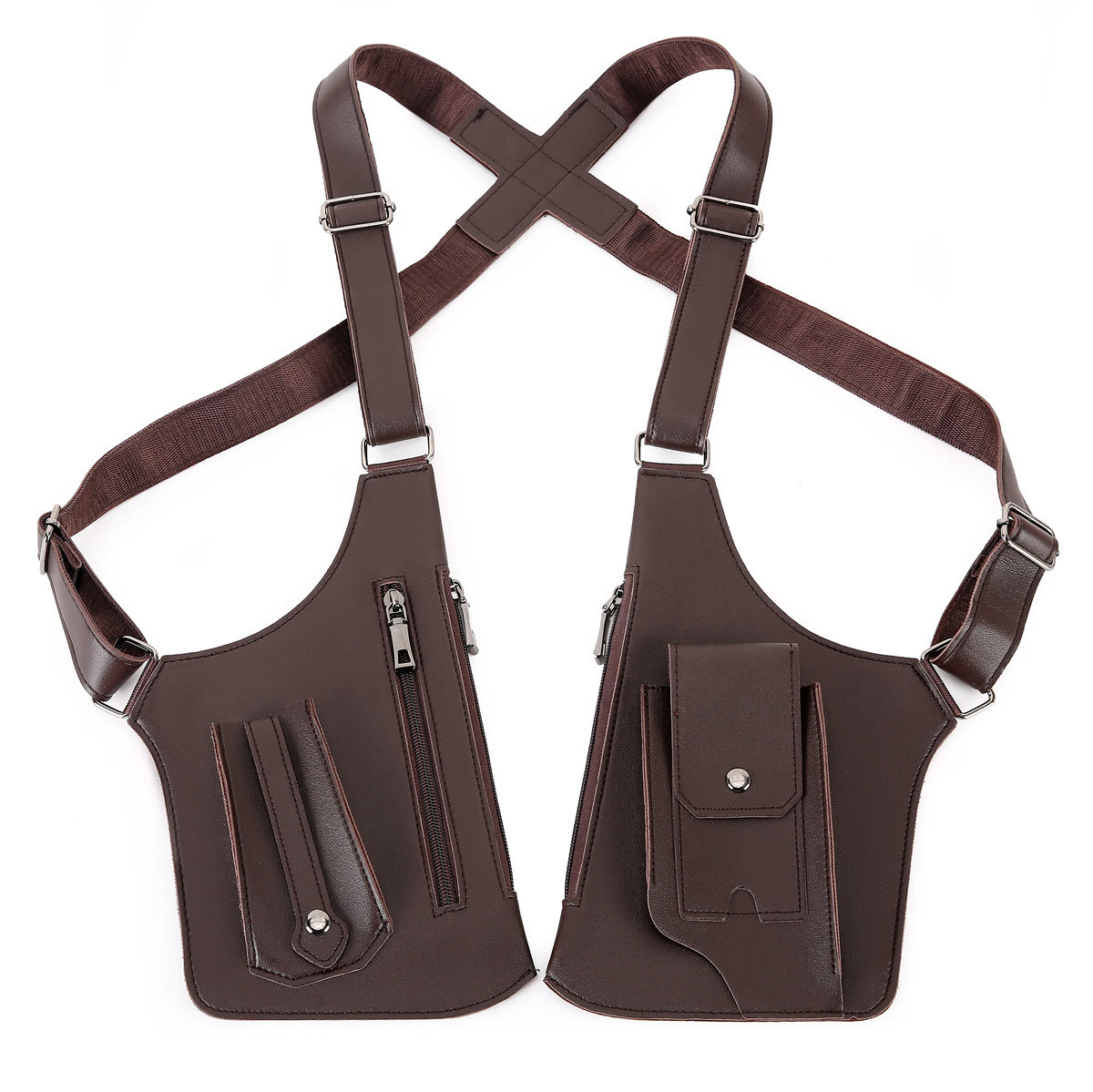 Double Shoulder Anti-Theft Harness Bag, Leather Armpit Wallet - Brown - image 8