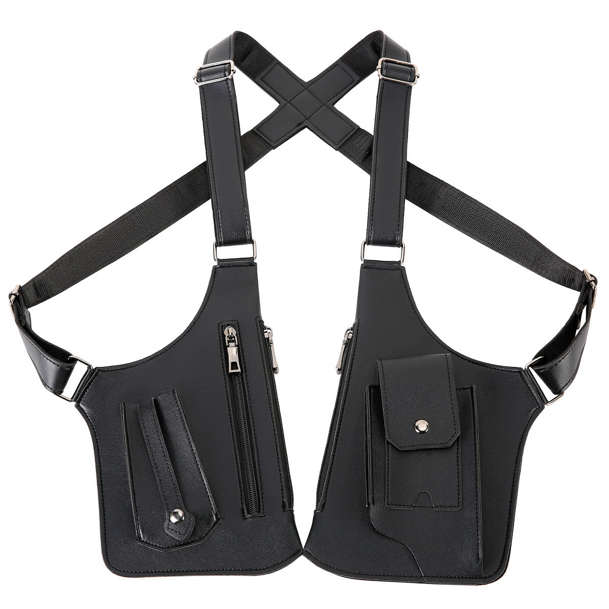 Double Shoulder Anti-Theft Harness Bag, Leather Armpit Wallet - Black - image 7