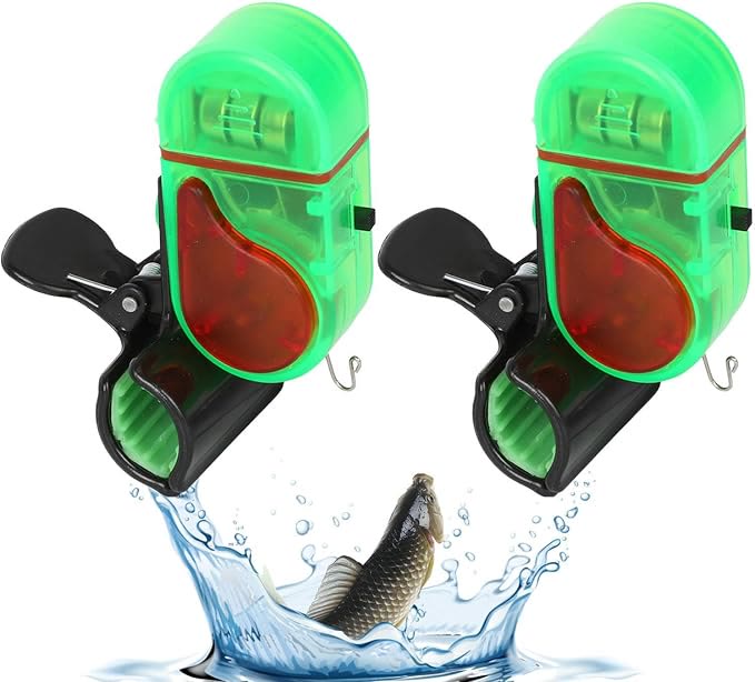 2 PCS Fishing Bite Alarm with Led Light, Bite Alarms for Fishing Poles - Green - 2PCS - image 1