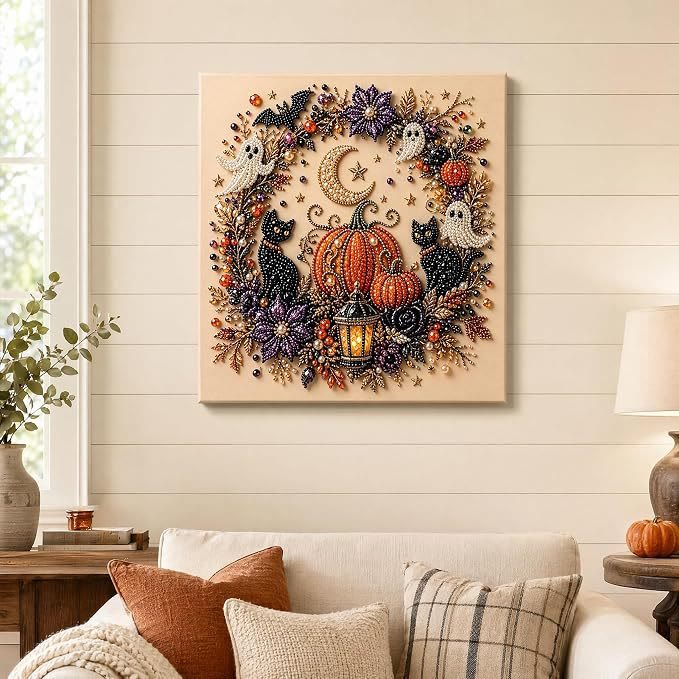 Halloween DIY Diamond Painting Kit, Pumpkin Cat & Ghost Diamond Art for Home Decor - image 7