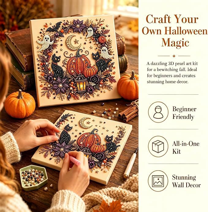 Halloween DIY Diamond Painting Kit, Pumpkin Cat & Ghost Diamond Art for Home Decor - image 2