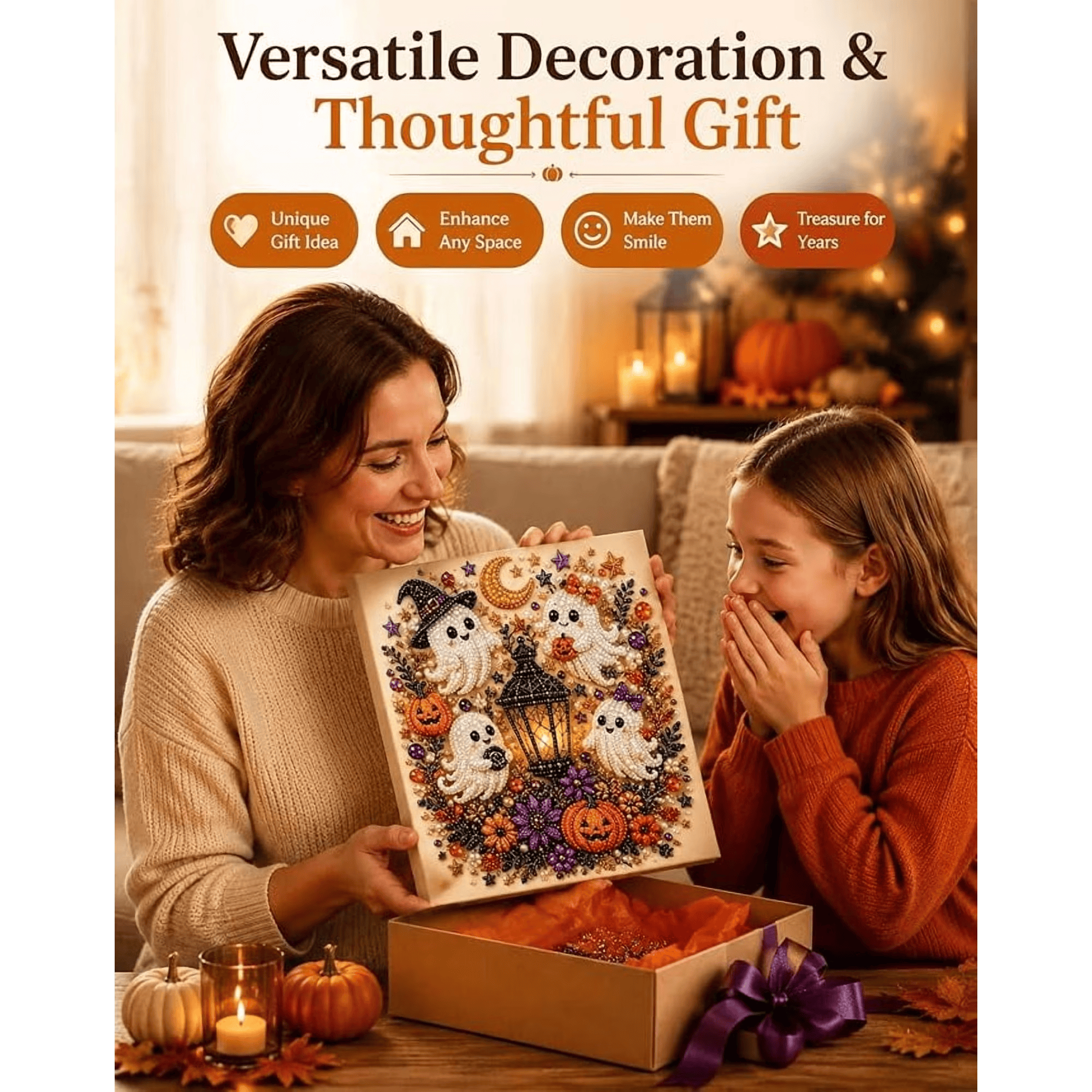 Halloween DIY Diamond Painting Kit, Pumpkin Cat & Ghost Diamond Art for Home Decor - image 9