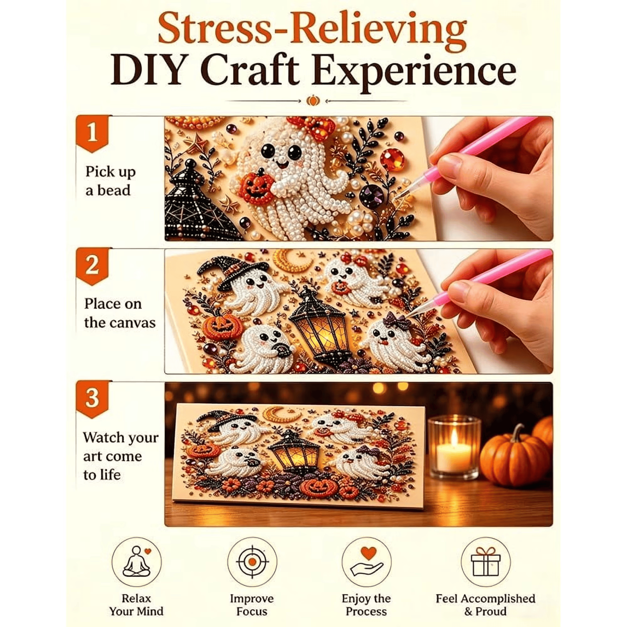 Halloween DIY Diamond Painting Kit, Pumpkin Cat & Ghost Diamond Art for Home Decor - image 5