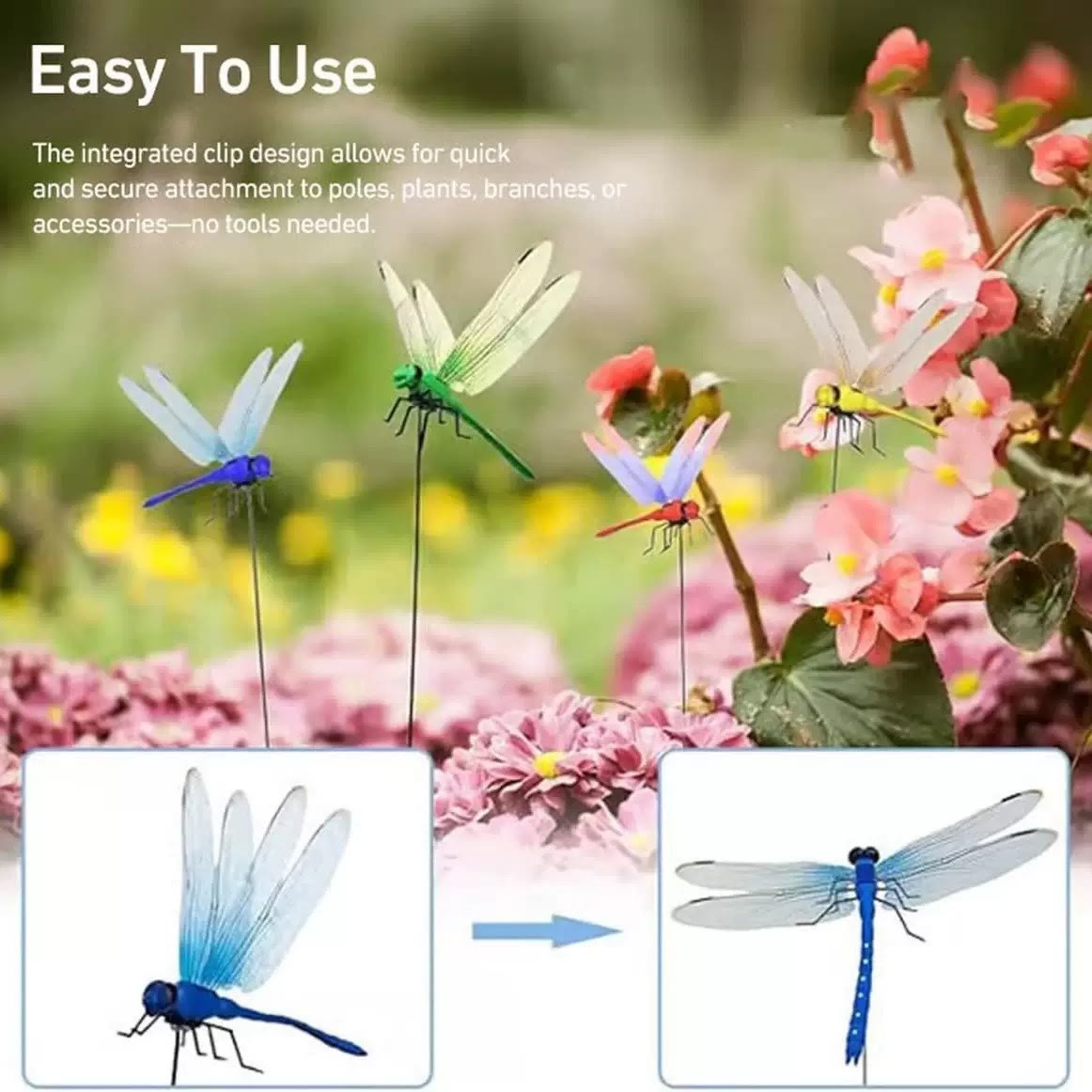 12 PCS Outdoor Fake Dragonfly Rod Clip, Garden MetalDragonfly Clip.Natural Organic Concept - image 5
