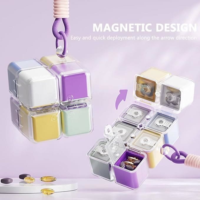Rubik's Cube Magnetic Pill Box Keychain, Mini Medicine Organizer - image 2