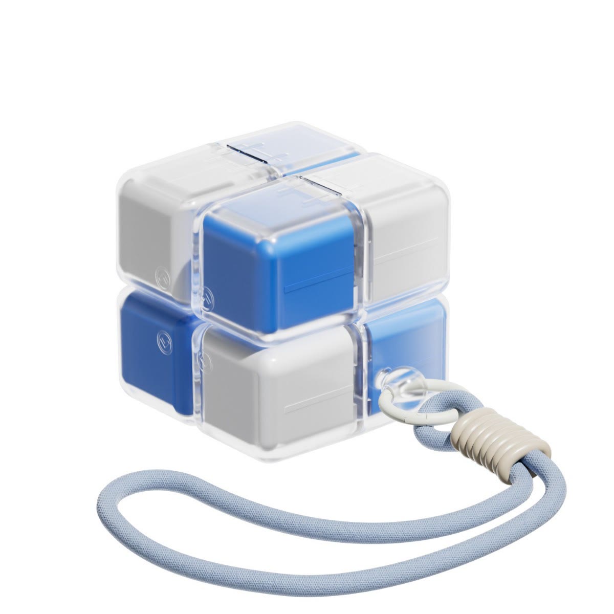 Rubik's Cube Magnetic Pill Box Keychain, Mini Medicine Organizer - White and Blue - image 10