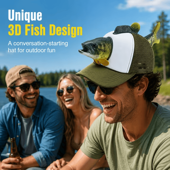 Fishing Lover 3D Fish Hat, Novelty Outdoor Adjustable Cap - image 1