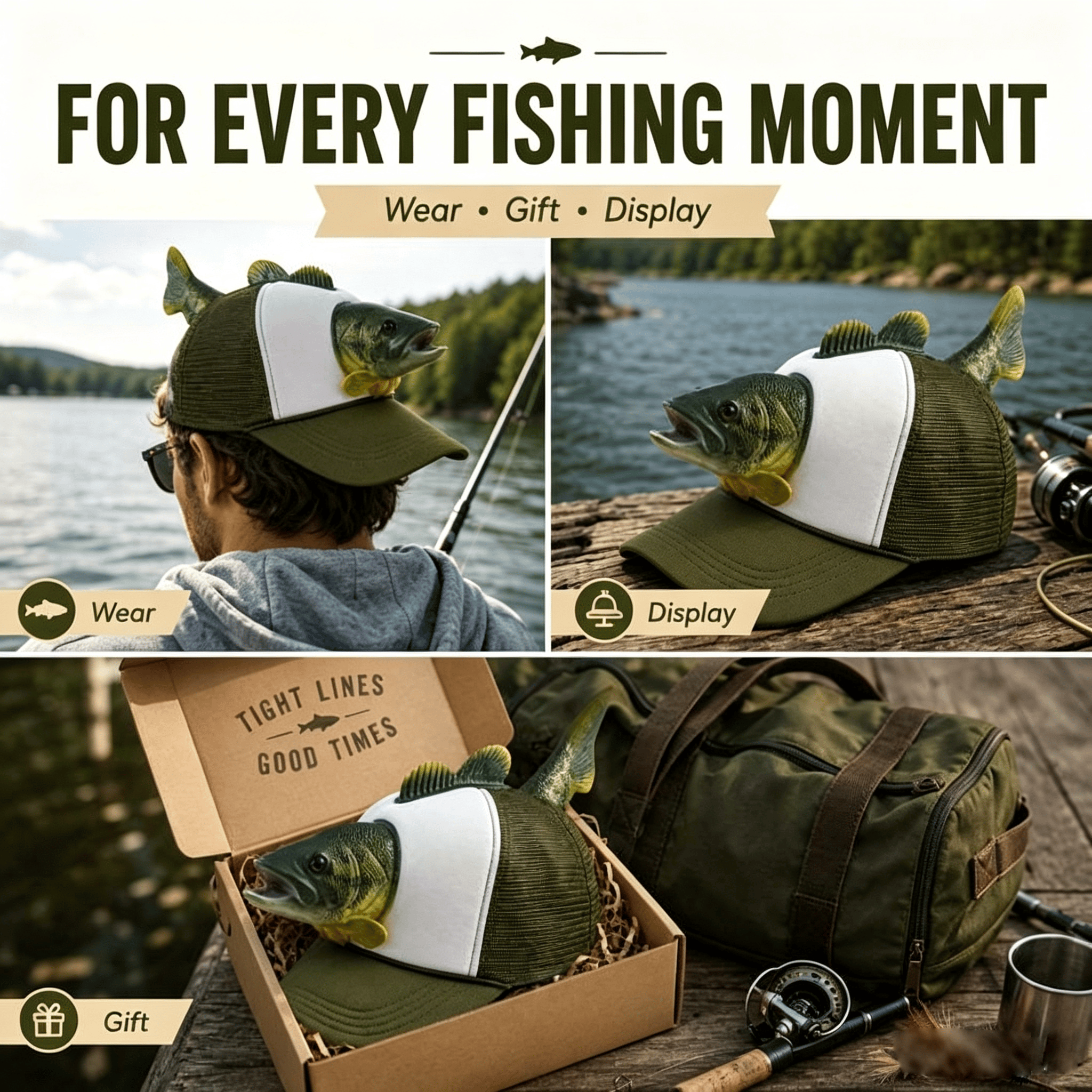 Fishing Lover 3D Fish Hat, Novelty Outdoor Adjustable Cap - image 3