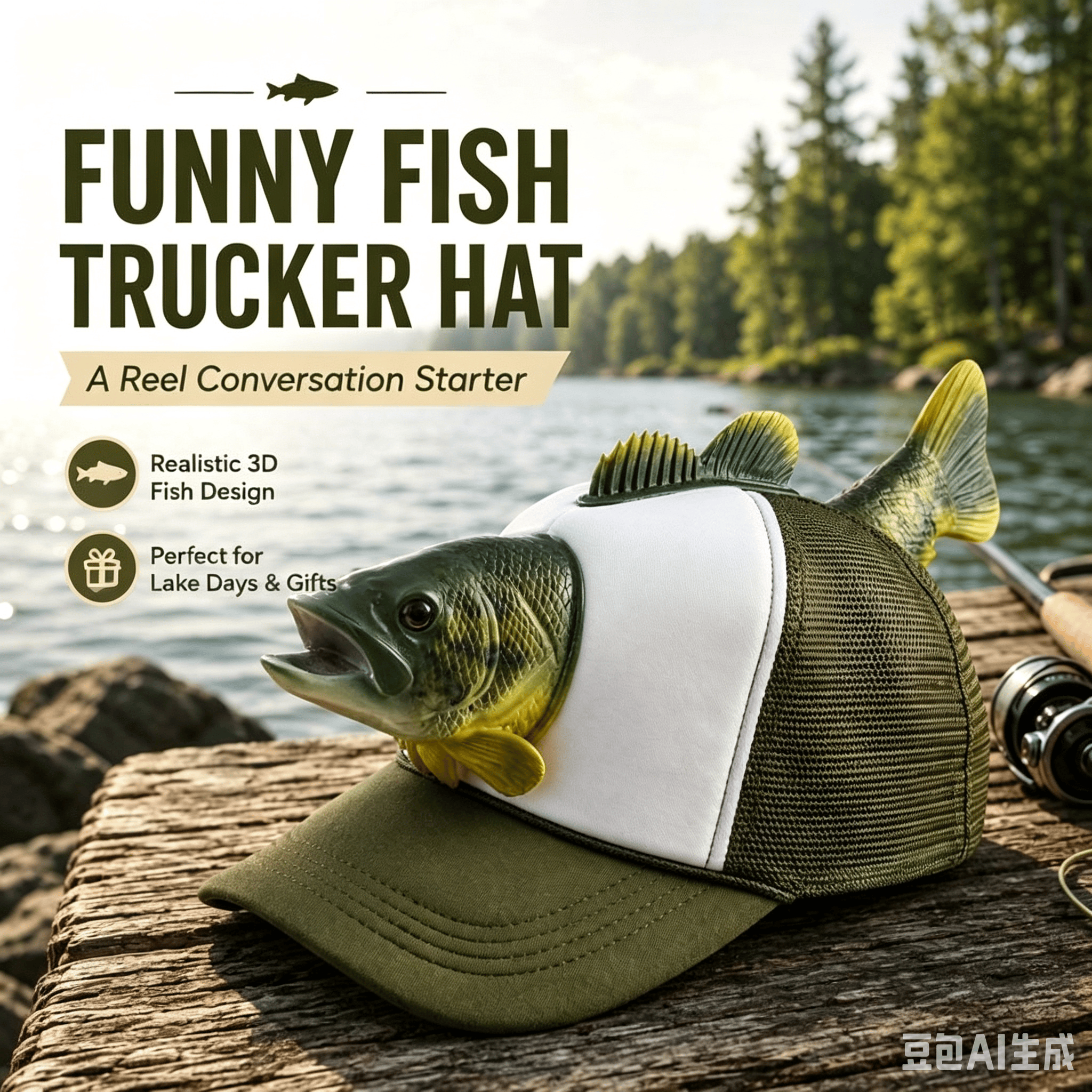Fishing Lover 3D Fish Hat, Novelty Outdoor Adjustable Cap - Green - image 7