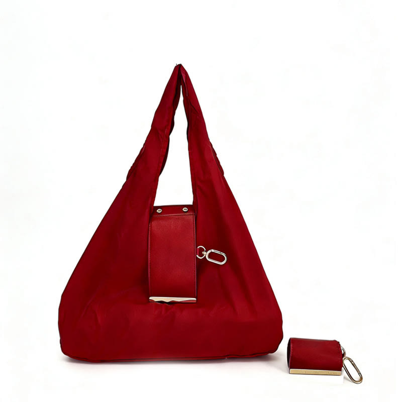 Foldable Keychain Bag – Reusable Expandable Shopping Bag with Key Ring - Wine - 39*28*7cm - image 11