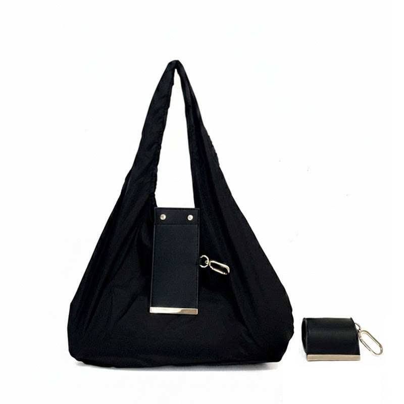 Foldable Keychain Bag – Reusable Expandable Shopping Bag with Key Ring - Black - 39*28*7cm - image 10
