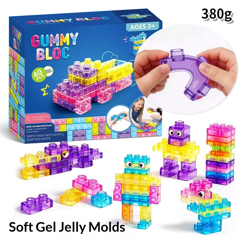 Jelly Blocks, Squishy Multi-color Stacking Building Blocks Toy - 40PCS - image 1