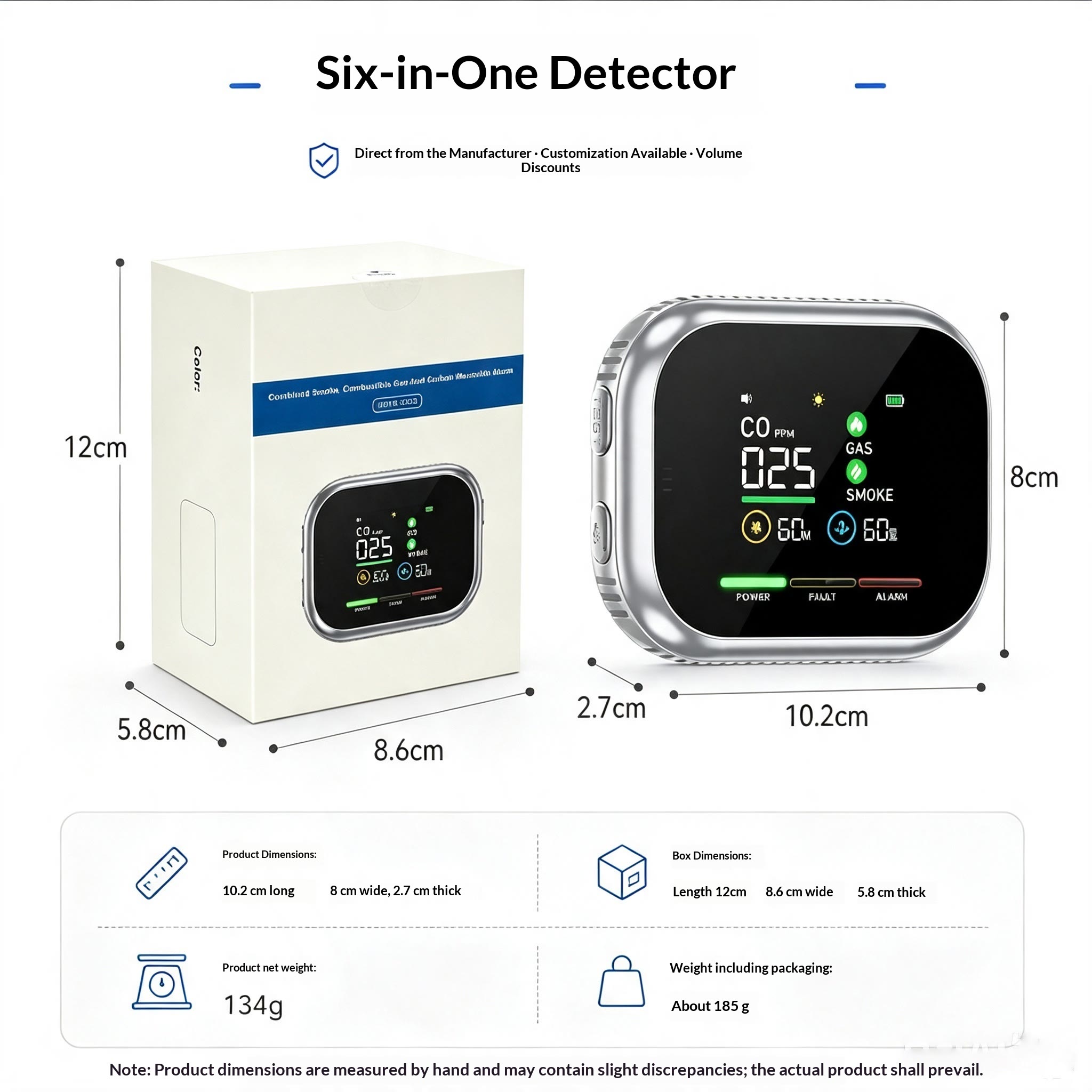 6-in-1 Portable Gas Detector with Temp & Humidity Sensor, HD Display, Plug & Play - White - US Plug - image 9