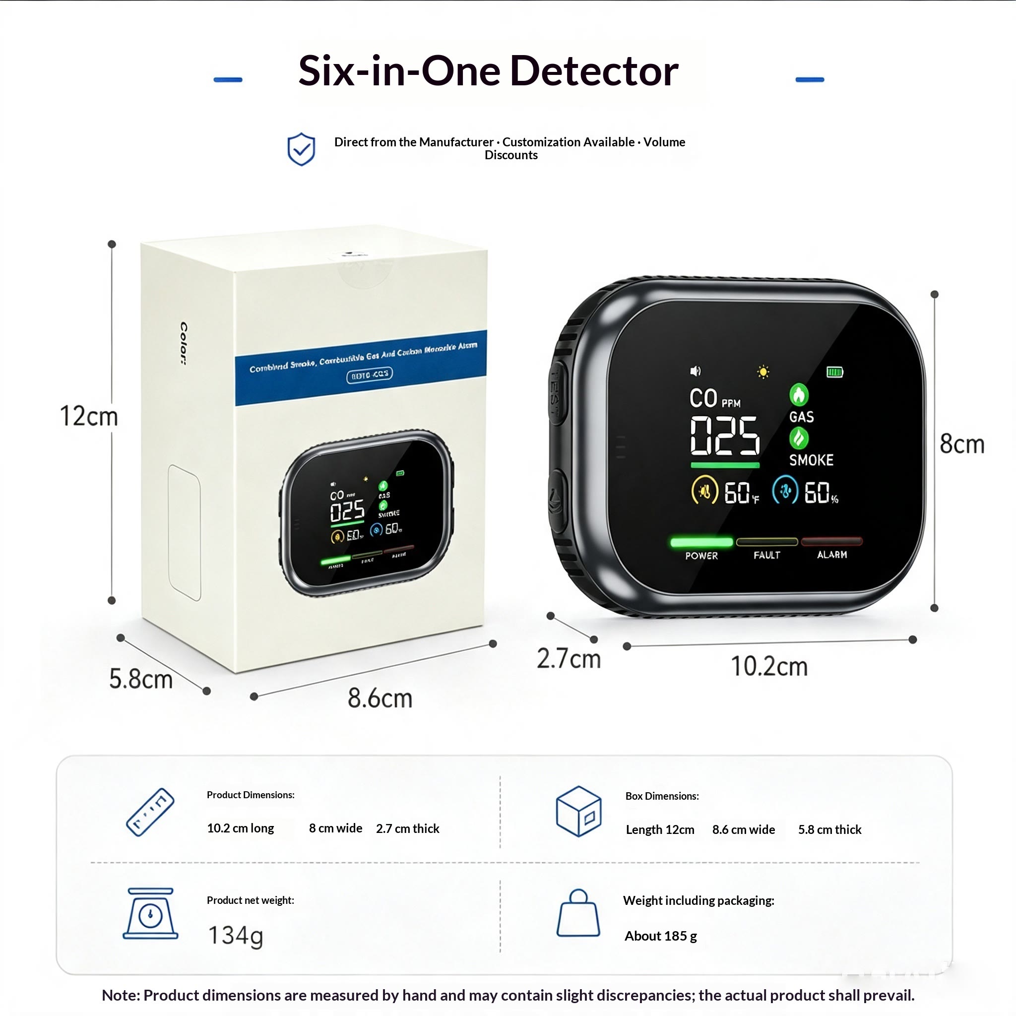 6-in-1 Portable Gas Detector with Temp & Humidity Sensor, HD Display, Plug & Play - Black - US Plug - image 10