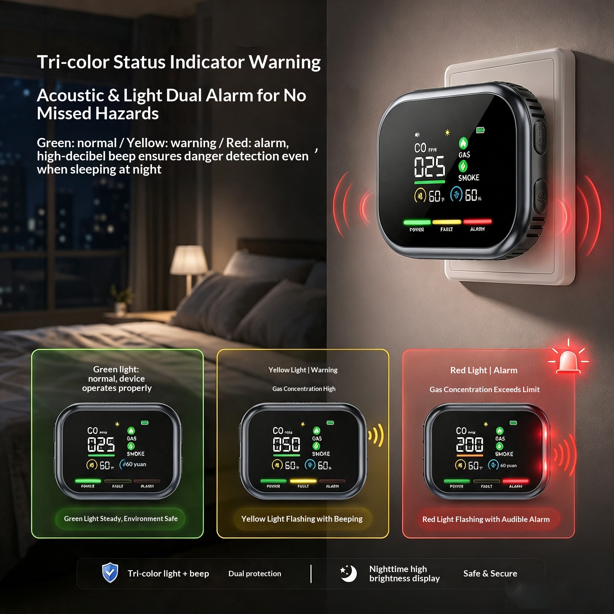 6-in-1 Portable Gas Detector with Temp & Humidity Sensor, HD Display, Plug & Play - image 8