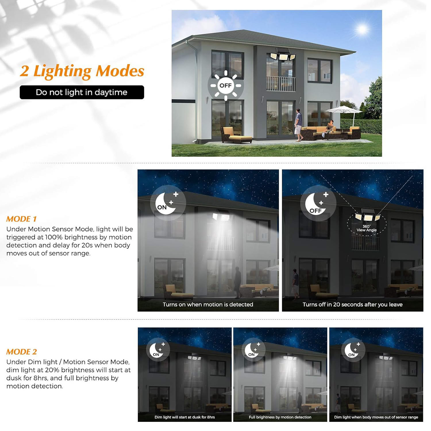 Solar Outdoor Lights ,3 Heads Dimmable SpotLights with 3 Modes,IP65 Waterproof - image 8