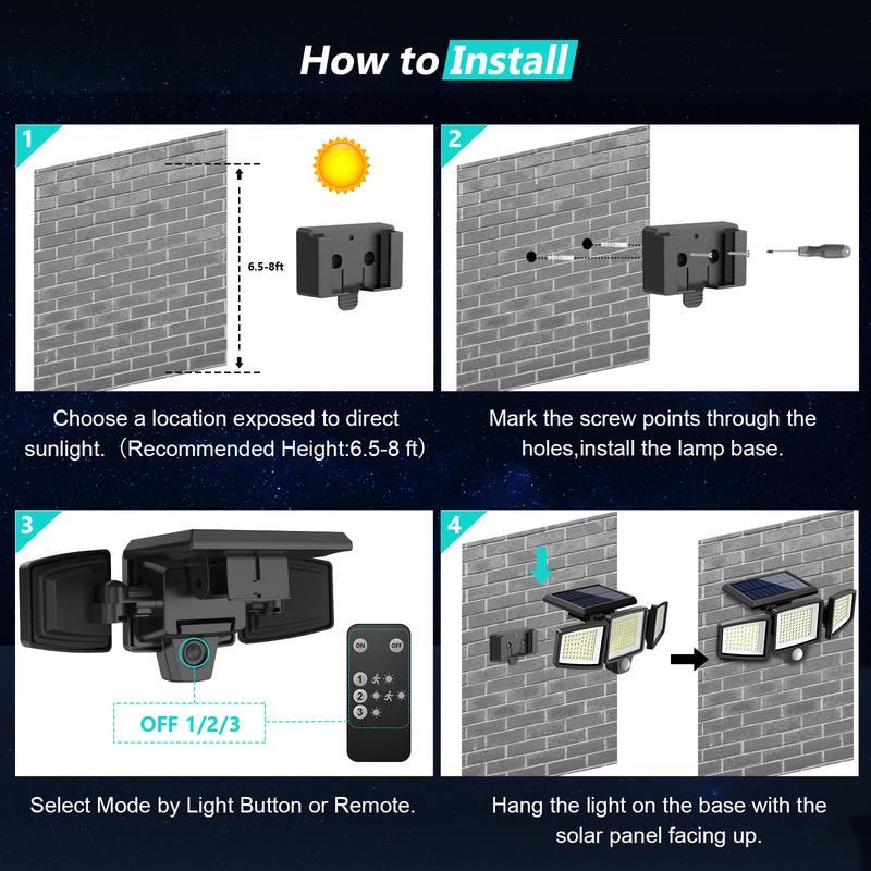 Solar Outdoor Lights ,3 Heads Dimmable SpotLights with 3 Modes,IP65 Waterproof - image 9