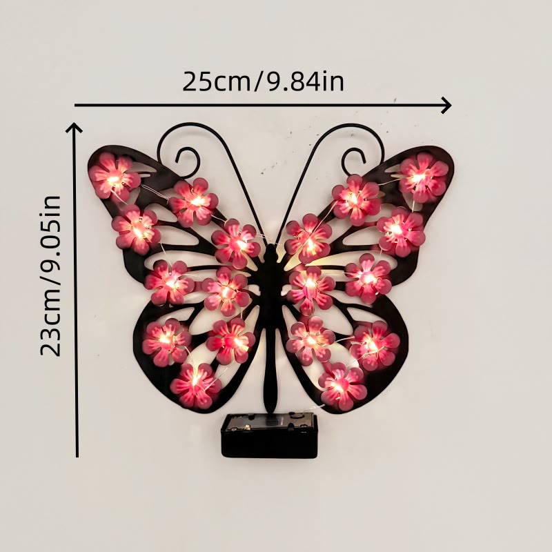 Solar Butterfly Wall Light, LED Metal Garden Wall Decor for Outdoor Patio - Pink - image 9