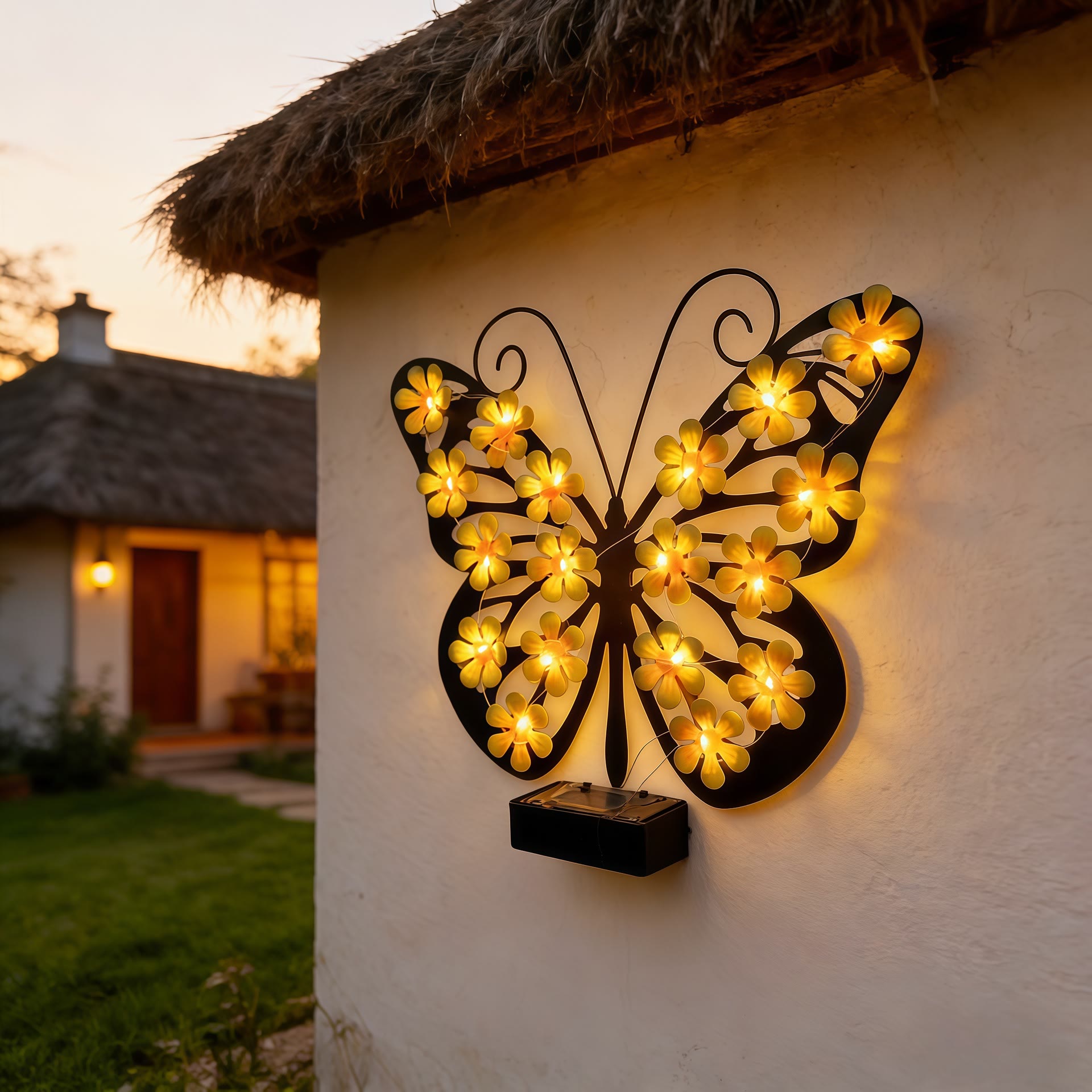 Solar Butterfly Wall Light, LED Metal Garden Wall Decor for Outdoor Patio - image 4