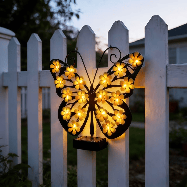 Solar Butterfly Wall Light, LED Metal Garden Wall Decor for Outdoor Patio - image 2