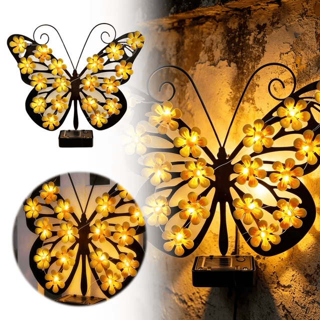 Solar Butterfly Wall Light, LED Metal Garden Wall Decor for Outdoor Patio - image 1