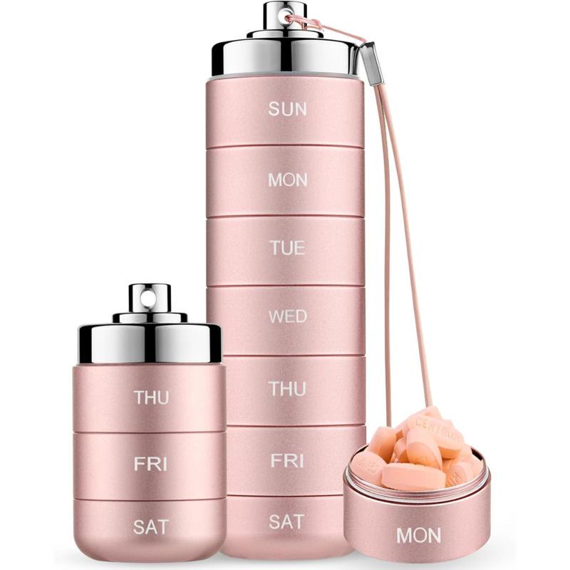Metal Travel Pill Organizer, Portable 7-Day/4-Times Vitamin Organizer Stackable - image 1