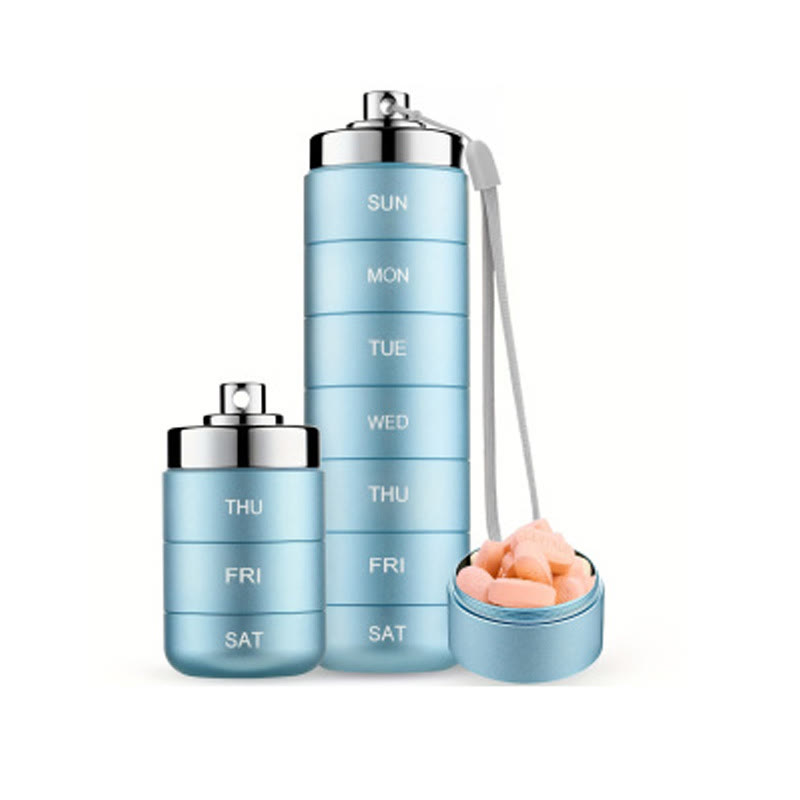 Metal Travel Pill Organizer, Portable 7-Day/4-Times Vitamin Organizer Stackable - Light Blue - image 12