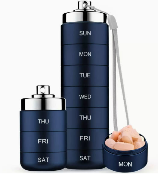 Metal Travel Pill Organizer, Portable 7-Day/4-Times Vitamin Organizer Stackable - Dark Blue - image 11