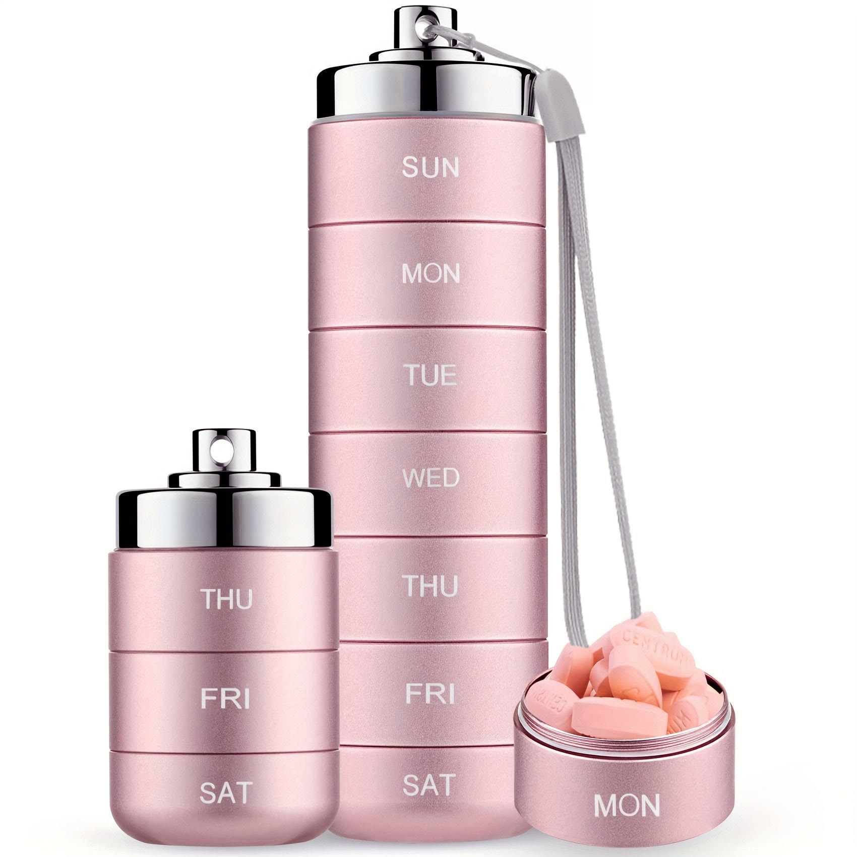 Metal Travel Pill Organizer, Portable 7-Day/4-Times Vitamin Organizer Stackable - Pink - image 10