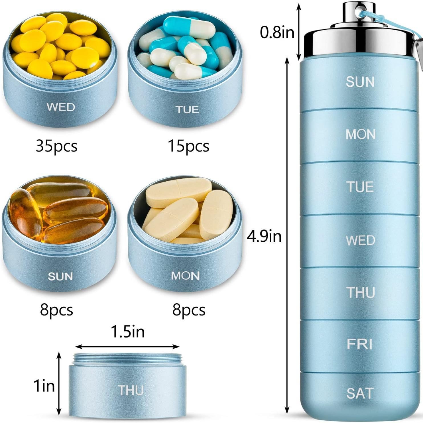 Metal Travel Pill Organizer, Portable 7-Day/4-Times Vitamin Organizer Stackable - image 6