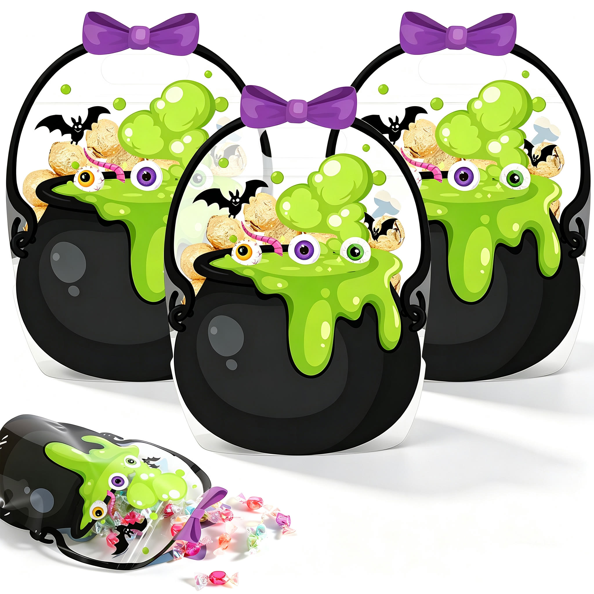 Halloween Goodie Bags Plastic Candy Bag Trick or Treat Bags - Green pot - 50PCS🎁Best Value - image 12
