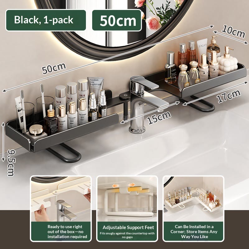Foldable Over-Sink Organizer – No-Drill Carbon Steel Sink Storage Rack, Adjustable & Easy-Drain - Black - 19.7inch - image 11