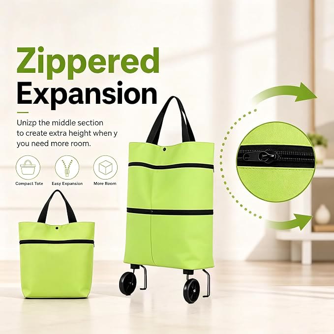 Collapsible Wheeled Shopping Tote, Reusable Grocery Bag, Lightweight Foldable Carry-All for Supermarket & Outings - image 2