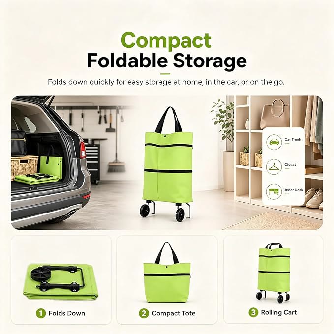 Collapsible Wheeled Shopping Tote, Reusable Grocery Bag, Lightweight Foldable Carry-All for Supermarket & Outings - image 4