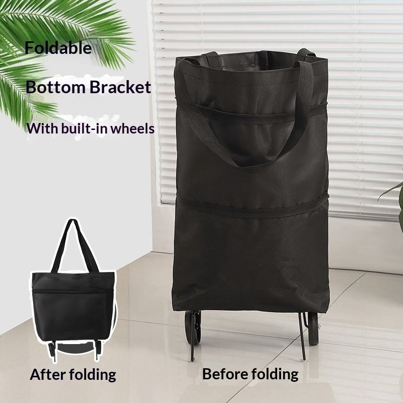 Collapsible Wheeled Shopping Tote, Reusable Grocery Bag, Lightweight Foldable Carry-All for Supermarket & Outings - Black - image 12