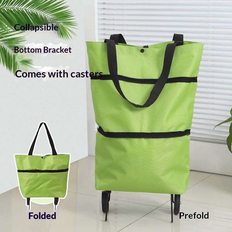 Collapsible Wheeled Shopping Tote, Reusable Grocery Bag, Lightweight Foldable Carry-All for Supermarket & Outings - Green - image 11