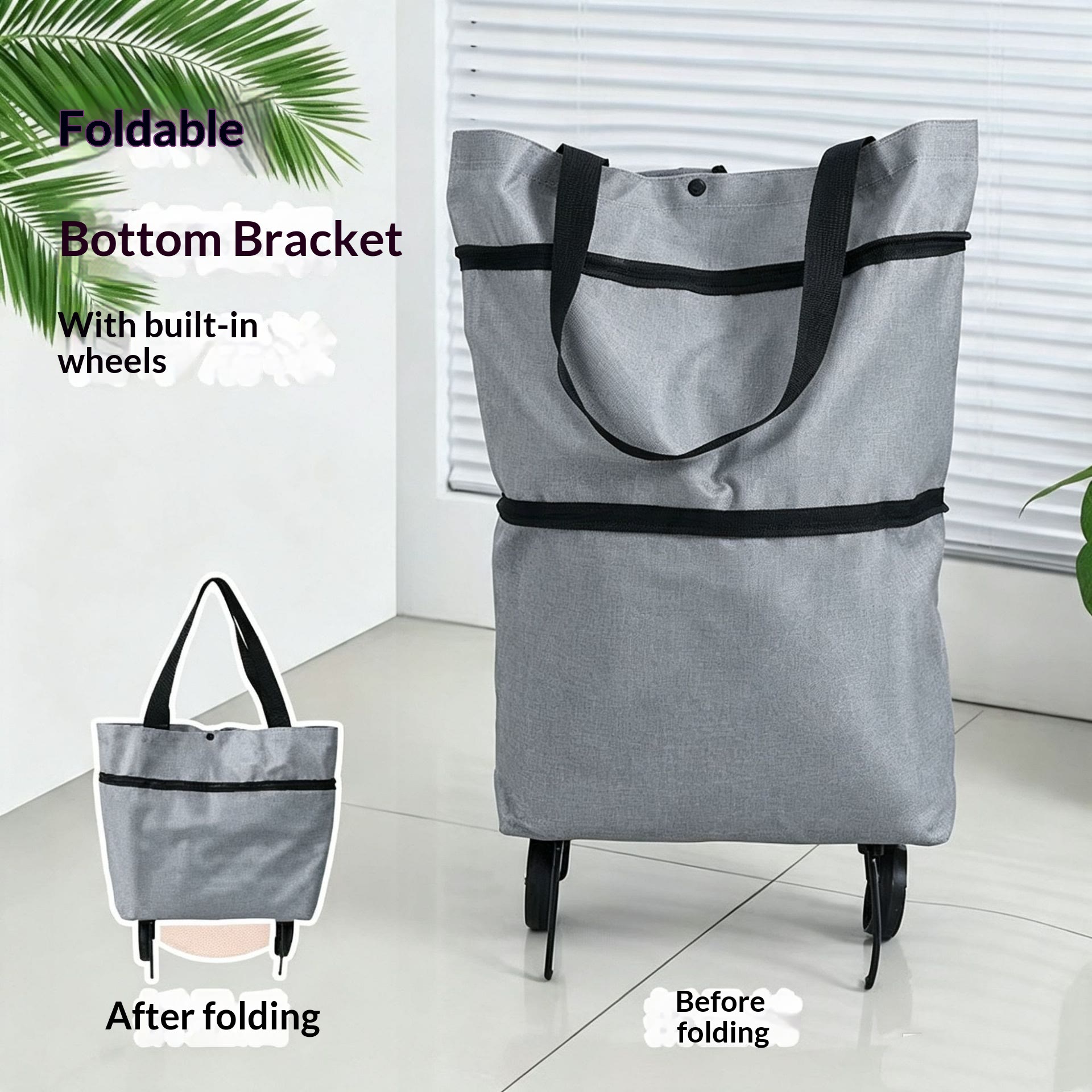 Collapsible Wheeled Shopping Tote, Reusable Grocery Bag, Lightweight Foldable Carry-All for Supermarket & Outings - Grey - image 16