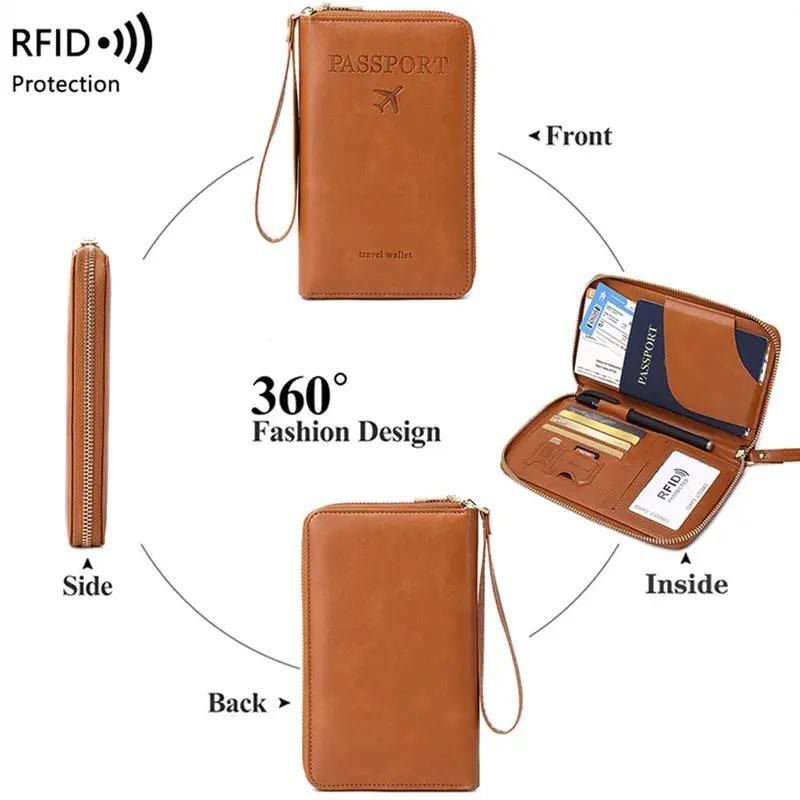 Simple Plain Passport Cases, Multi-functional Zipper Travel Card Holder, RFID Blocking Card Holder - image 2