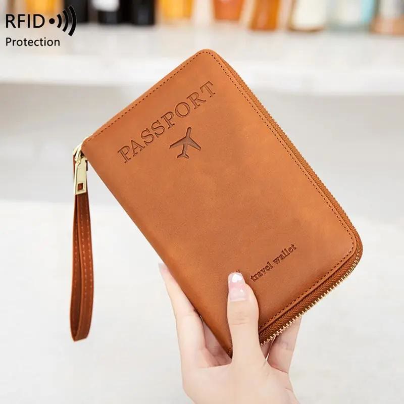 Simple Plain Passport Cases, Multi-functional Zipper Travel Card Holder, RFID Blocking Card Holder - image 1