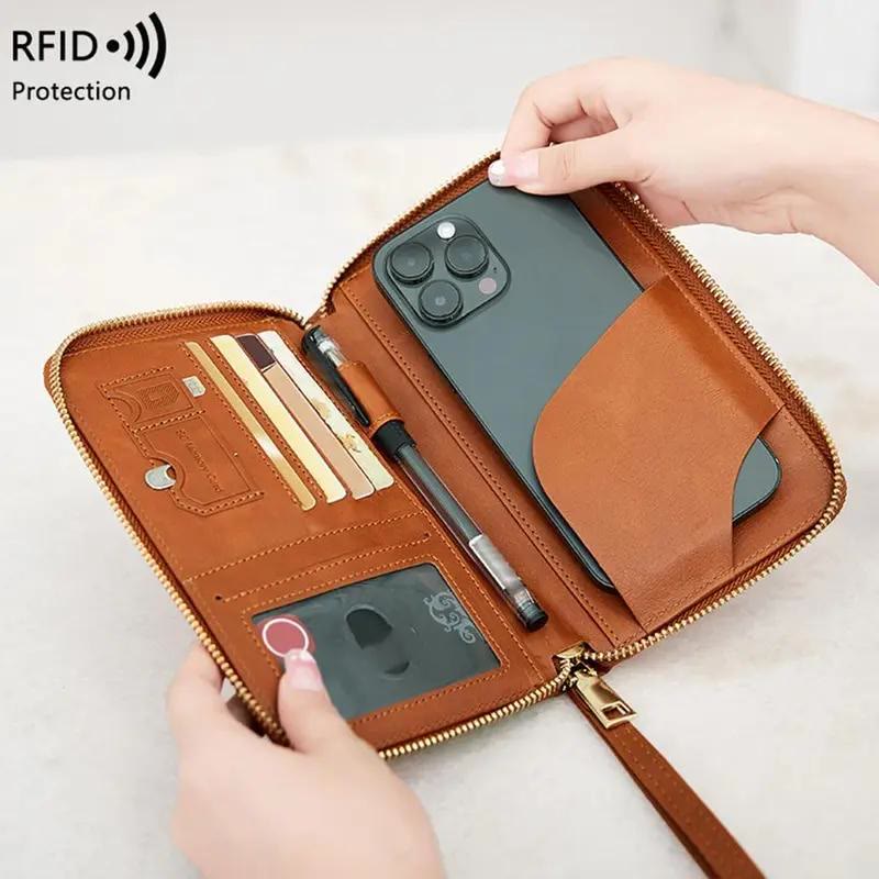 Simple Plain Passport Cases, Multi-functional Zipper Travel Card Holder, RFID Blocking Card Holder - image 4