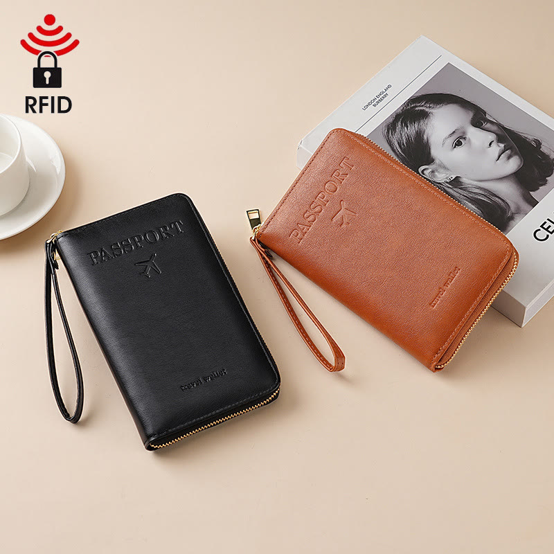 Simple Plain Passport Cases, Multi-functional Zipper Travel Card Holder, RFID Blocking Card Holder - image 11