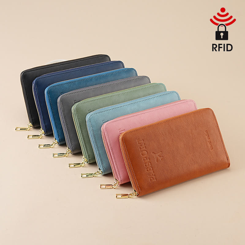 Simple Plain Passport Cases, Multi-functional Zipper Travel Card Holder, RFID Blocking Card Holder - image 10