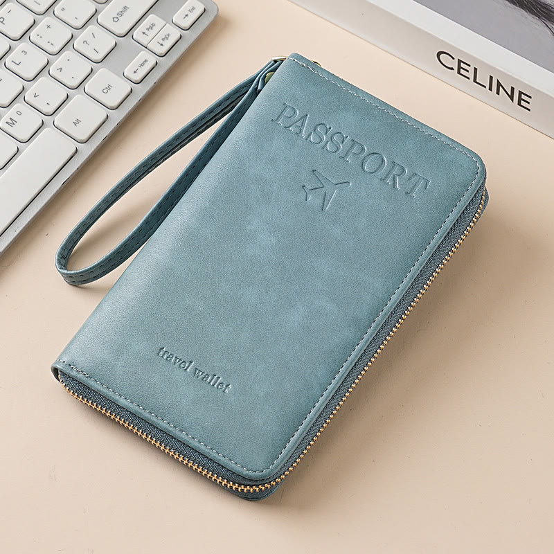 Simple Plain Passport Cases, Multi-functional Zipper Travel Card Holder, RFID Blocking Card Holder - Light Blue - image 13