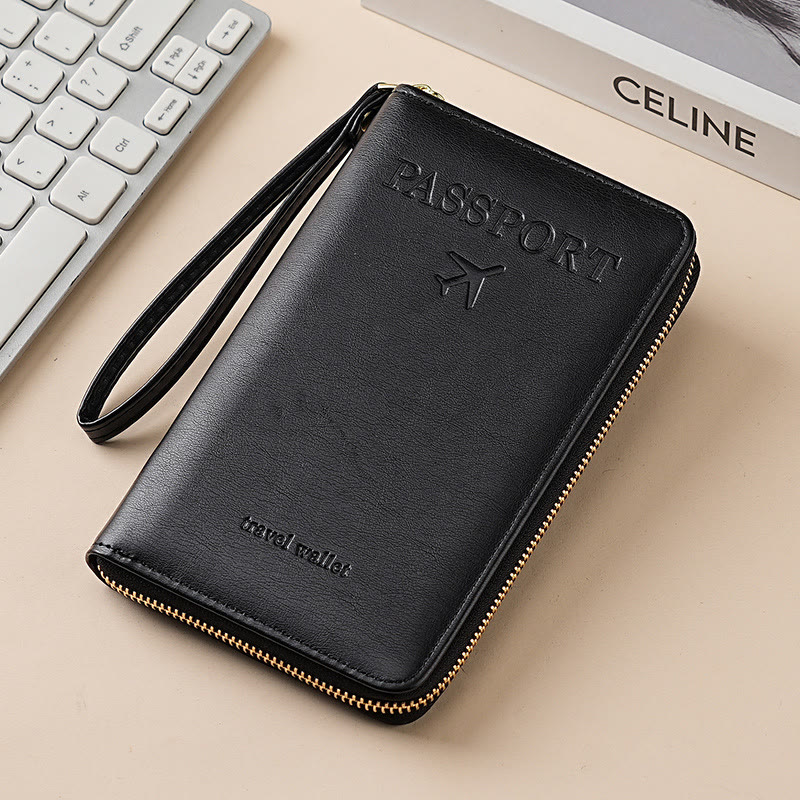 Simple Plain Passport Cases, Multi-functional Zipper Travel Card Holder, RFID Blocking Card Holder - Black - image 12