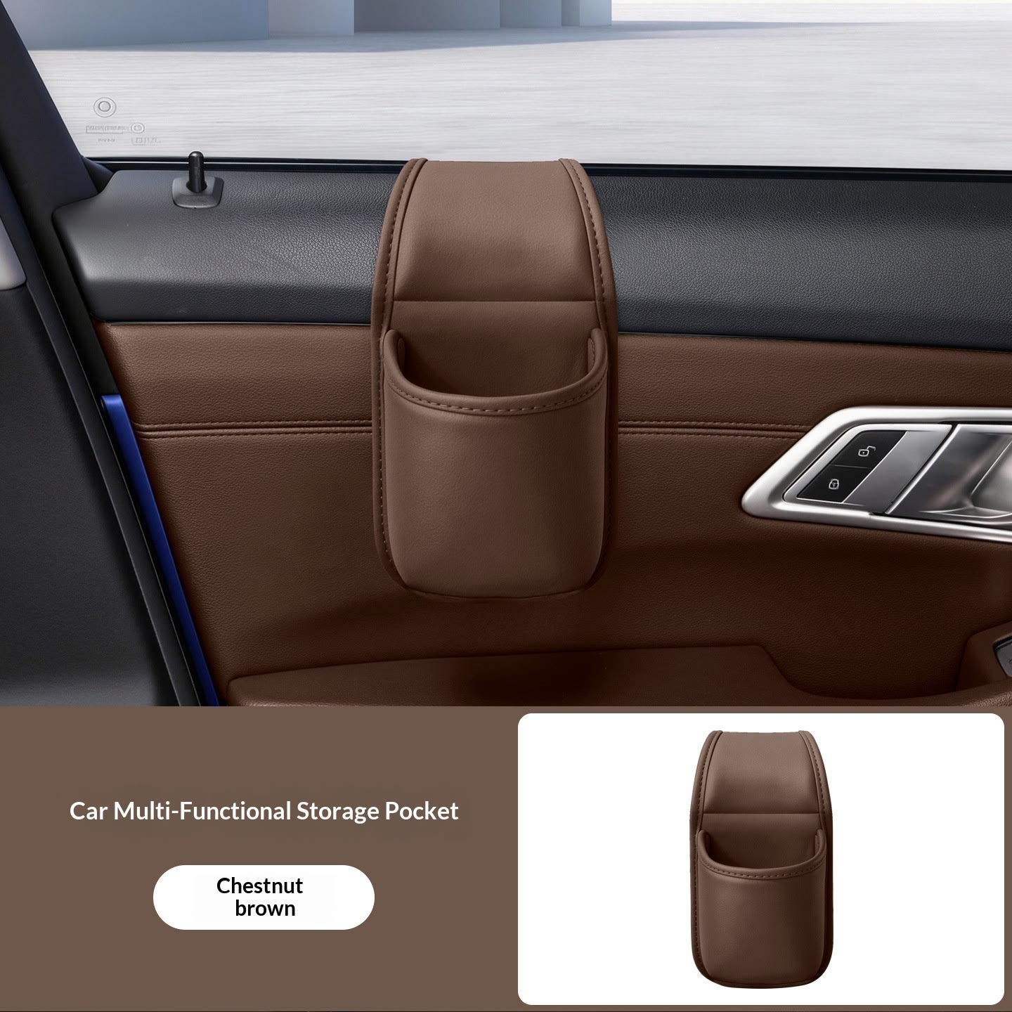Leather Car Door Storage Pocket – Double-Layer Organizer for Keys & Phone, Universal Fit - Brown - 4PCS - image 9